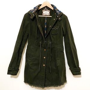 Free People Green Military Utility Drawstring Waist Hooded Cargo Jacket Sz 4